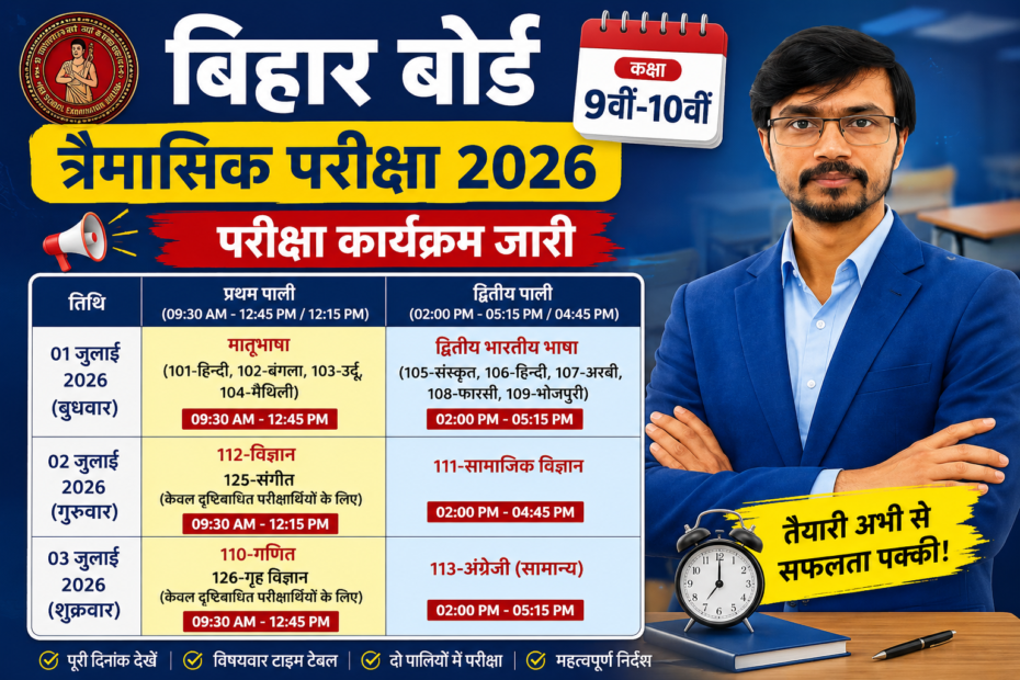 Bihar Board Quarterly Exam Routine 2026 Official Time Table