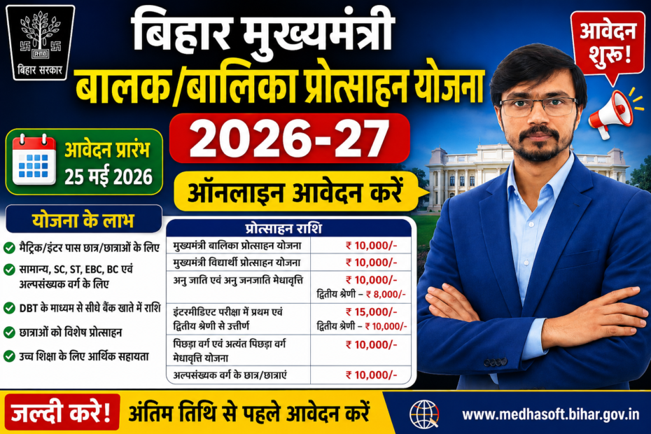 मुख्यमंत्री बालक बालिका प्रोत्साहन योजना 2026-27 ऑनलाइन आवेदन शुरू