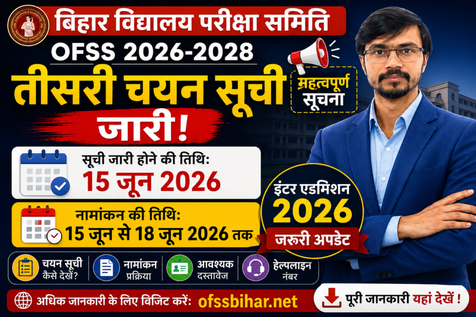 OFSS 3rd Selection List 2026 Bihar Board Inter Admission Third Merit List
