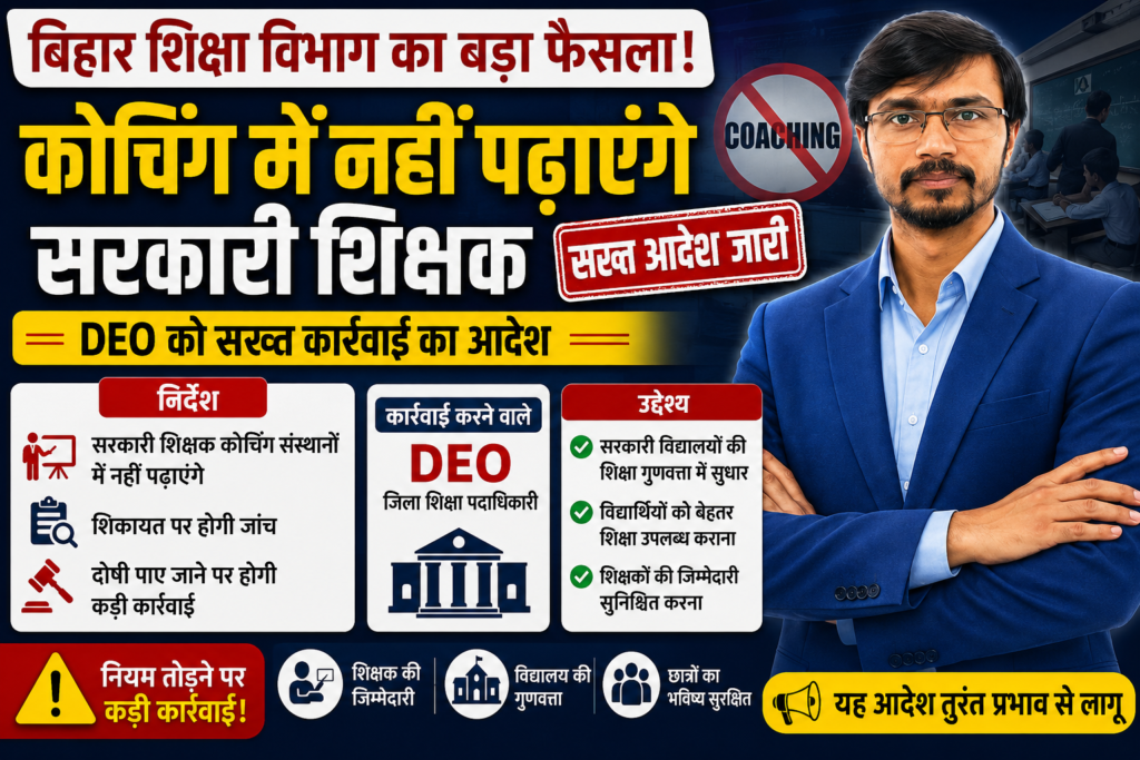 सरकारी शिक्षक कोचिंग में नहीं पढ़ाएंगे DEO को सख्त कार्रवाई का आदेश 2026